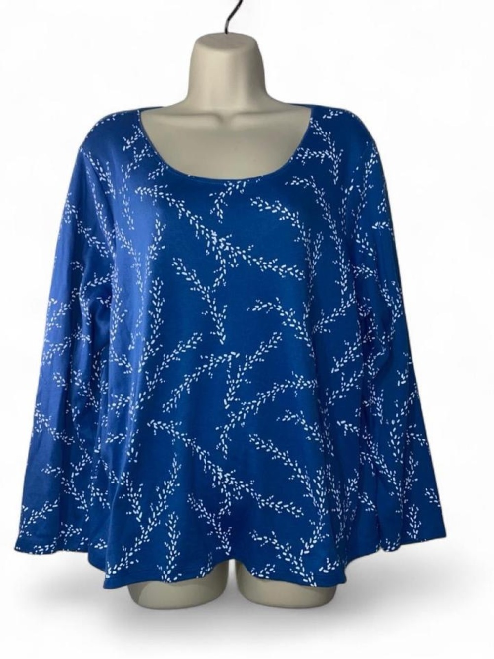 Style & Co. Royal Blue Scoop-Neck Long Sleeve Printed Top